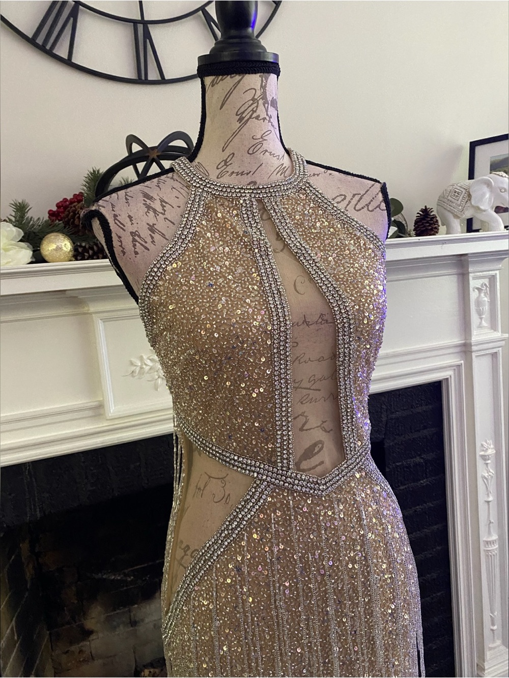 NWT fringe beaded & rhinestone pageant evening gown, prom, formal or gala gown